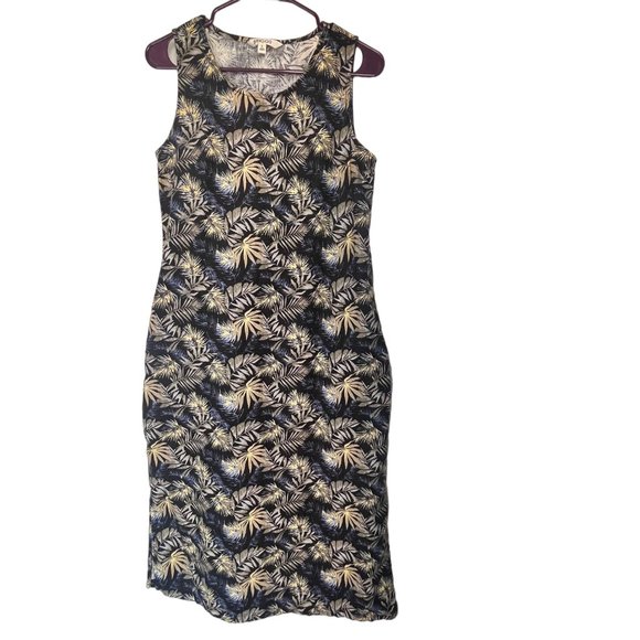 Briggs Sleeveless Linen Blend Tropical Maxi Dress Pockets on the side Size Small - Picture 1 of 7